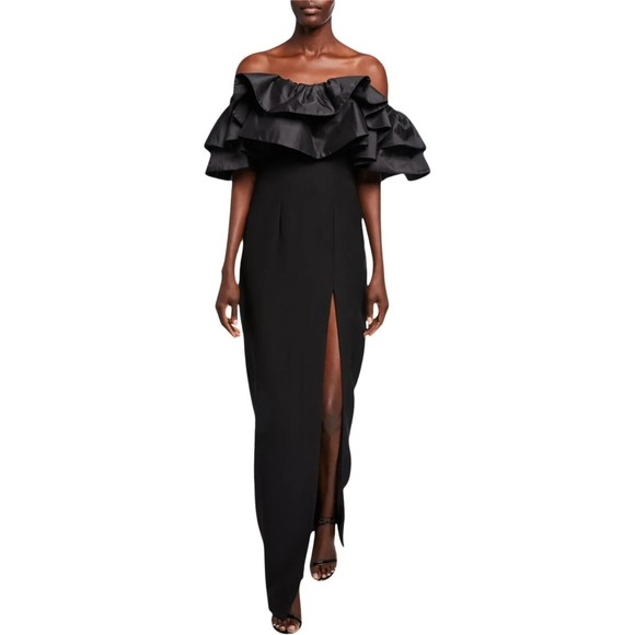 RASARIO Dresses & Skirts - $2100 Rasario Women's Ruffled Off-the-Shoulder Black Column Dress Size 4 NWT